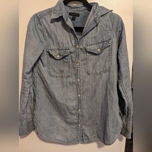 J.Crew Denim Cotton Oversized Boyfriend-Style Button Down Shirt, XXS